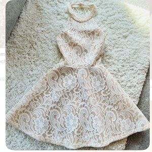 Windsor Elegant Beige Baroque Lace Cocktail Dress